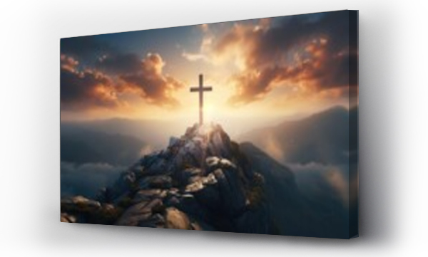 Wizualizacja Obrazu : #694475344 a cross on an island with clouds surrounding it and the sun behind it