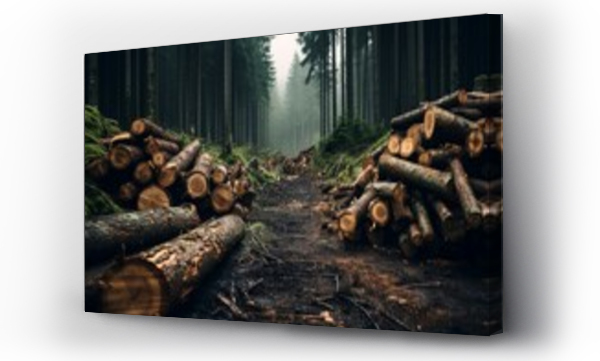 Wizualizacja Obrazu : #694536379 Long forest cutter trees. Axe job. Generate Ai