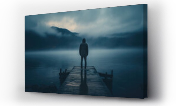 Wizualizacja Obrazu : #694966625 Solitary person on a Misty moody Dock