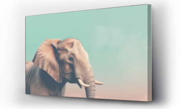 Wizualizacja Obrazu : #695152396 Vintage retro photo of an Elephant. Postcard with Elephant against blue sky in Vintage Style. Wild Animal Concept