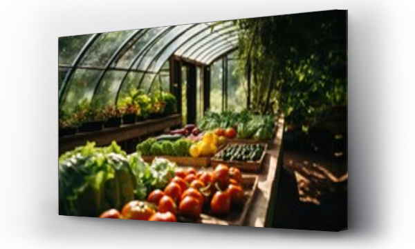 Wizualizacja Obrazu : #695576628 Interior of organic greenhouse with fruit and vegetables