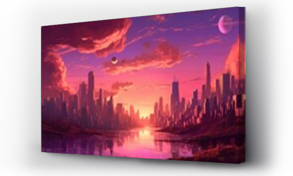Wizualizacja Obrazu : #695869679 Synth wave retro city landscape background sunset