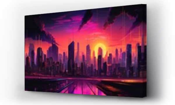 Wizualizacja Obrazu : #695869704 Synth wave retro city landscape background sunset