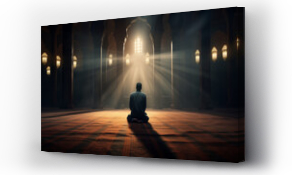 Wizualizacja Obrazu : #696173648 muslim man praying in mosque, ramadan Kareem concept, islamic background, Generative AI