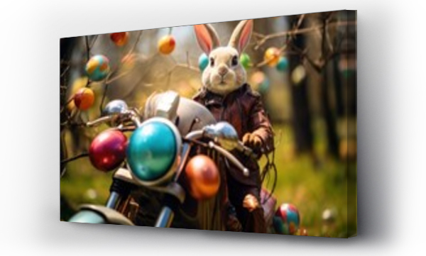Wizualizacja Obrazu : #697126323 Cool Easter Bunny wearing leather jacket on bike with Christmas ornaments on background