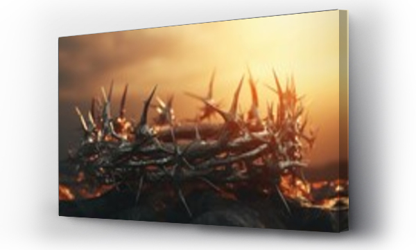 Wizualizacja Obrazu : #697269284 A crown of thorns sits atop a pile of rocks. This image can be used to represent suffering, sacrifice, or religious themes