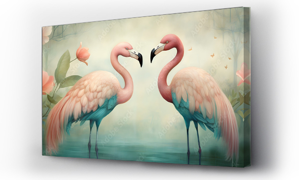 Wizualizacja Obrazu : #697282981 Two flamingos amidst tropical flora
