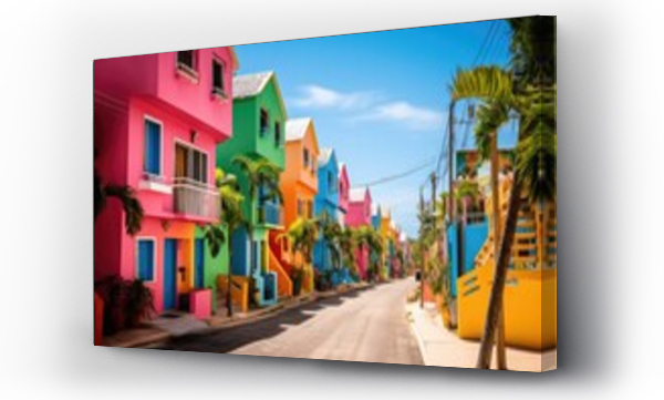 Wizualizacja Obrazu : #697331810 Colorful houses in Playa del Carmen, Yucatan, Mexico, Colorful houses on the tropical island of Barbados, AI Generated