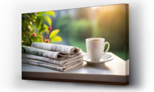 Wizualizacja Obrazu : #697658041 a stack of newspapers and a cup of coffee on the table