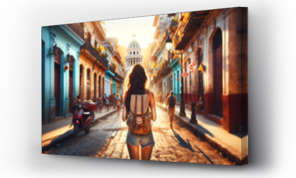 Wizualizacja Obrazu : #697744255 a girl traveler on a city street in cuba