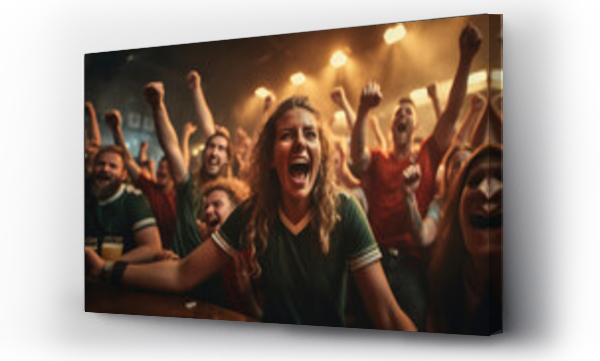 Wizualizacja Obrazu : #697907127 Fans of football team celebrating championship in sports bar. Generative AI.