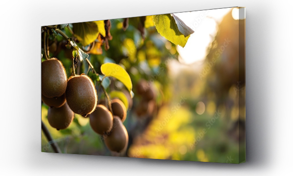 Wizualizacja Obrazu : #698101203 Fresh kiwi fruits hanging on trees in an Italian orchard.