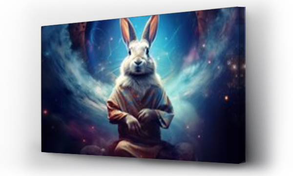 Wizualizacja Obrazu : #698628044 illustration of funny animal meditating, rabbit practicing yoga in calm and tranquil meditation