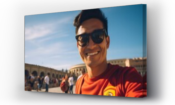 Wizualizacja Obrazu : #698757871 30 year old latin man taking a selfie in a plaza in Spain