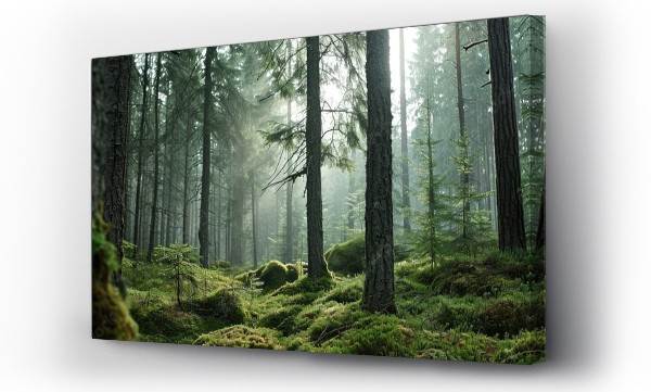 Wizualizacja Obrazu : #698789865 Finnish evergreen forests symbolize peaceful ecology, conservation.