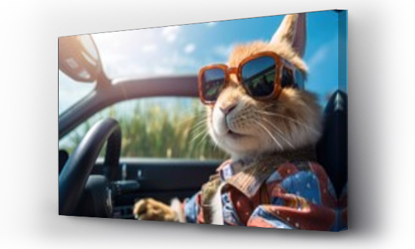 Wizualizacja Obrazu : #698816840 Cool Easter bunny in a car delivering Easter eggs.