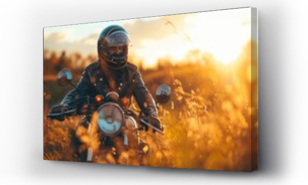 Wizualizacja Obrazu : #698907872 A man wearing a helmet and riding a motorcycle