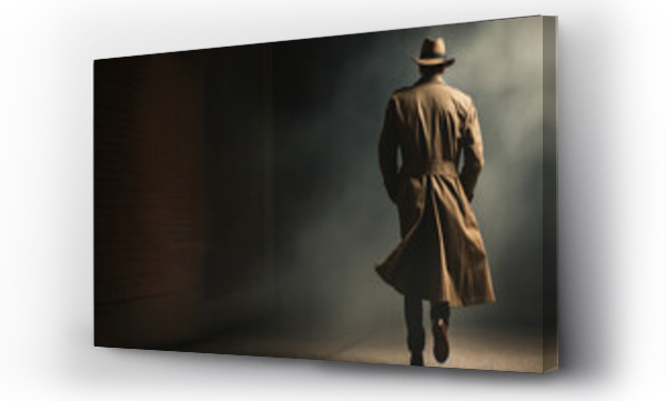 Wizualizacja Obrazu : #699000035 Old fashioned secret agent detective retro trench coat hat glasses Generative AI motion picture retro movie