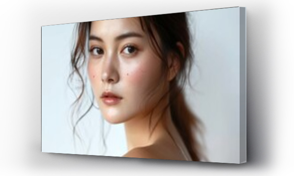 Wizualizacja Obrazu : #699207816 Beauty portrait of young Asian woman on bright white background Beautiful young asian woman with clean fresh skin on white background Facial treatment, Cosmetology, plastic surgery.