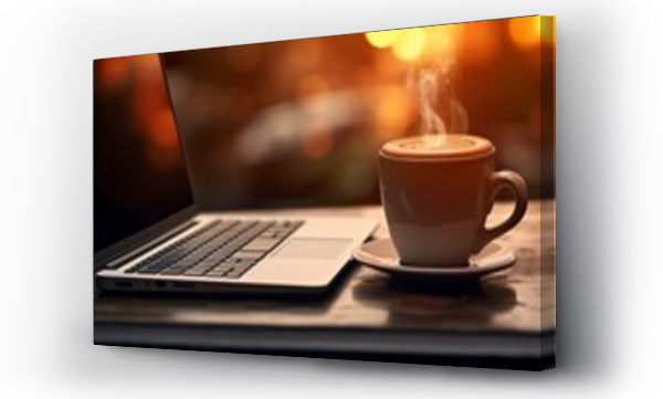 Wizualizacja Obrazu : #699267848 Close-up of a laptop keyboard with a coffee mug