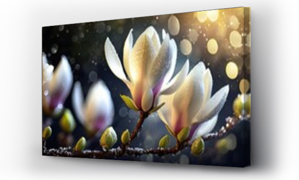 Wizualizacja Obrazu : #699470978 Kwiaty magnolii pokryte kroplami wody. Wiosenne t?o