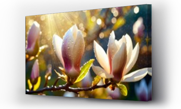 Wizualizacja Obrazu : #699471492 Kwiaty magnolii pokryte kroplami wody. Wiosenne t?o