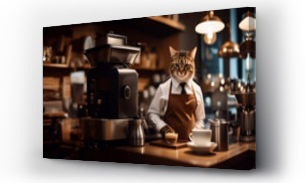 Wizualizacja Obrazu : #699863379 cat barista in a coffee shop in a barista uniform, concept of work in a cafe coffee shop restaurant.