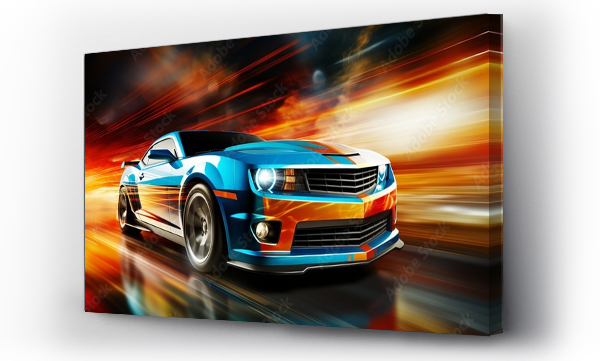 Wizualizacja Obrazu : #699870039 Colorful car tail lights and racing visuals on blurred bokeh for dynamic automotive scene.