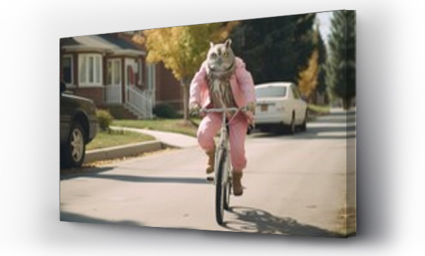 Wizualizacja Obrazu : #699977265 Owl on a pink bike enjoying a ride in a sunny suburb