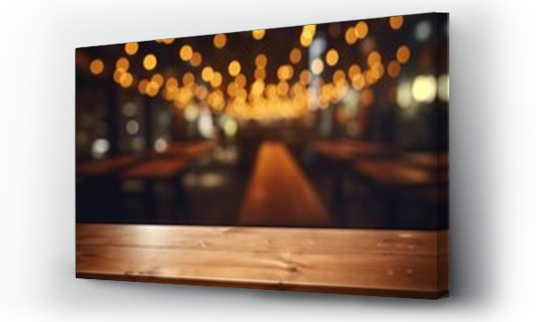 Wizualizacja Obrazu : #700082928 Blurry bokeh lights on a wooden table in a dimly lit restaurant representing a lifestyle of celebration