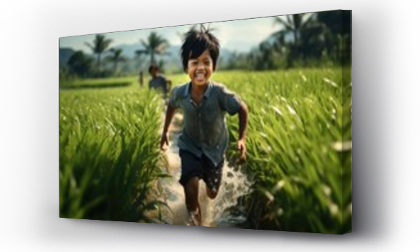 Wizualizacja Obrazu : #700475422 Asian child runs in the paddy field. Generative AI.