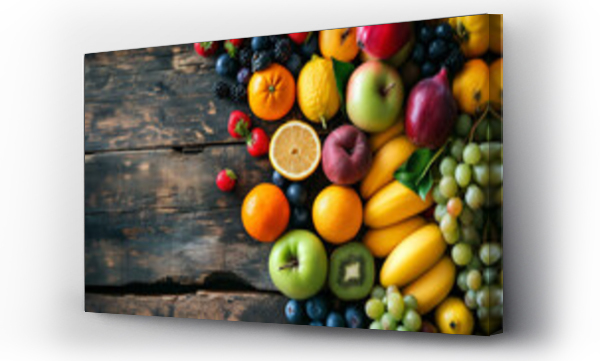 Wizualizacja Obrazu : #700677239 Table with colorful fruits in corner, with copy space, ai generative