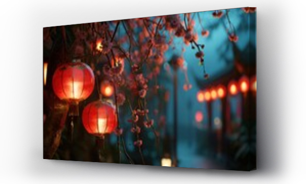 Wizualizacja Obrazu : #700779223 red lantern hanging from the street at night