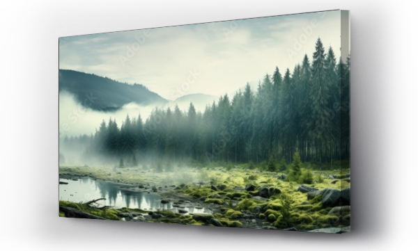 Wizualizacja Obrazu : #700796338 panorama banner of mountain landscape with river and green forest