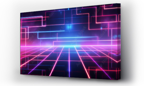 Wizualizacja Obrazu : #701024854 Vibrant neon lines form a nostalgic 80s-style grid against a dark backdrop, exuding retro charm.