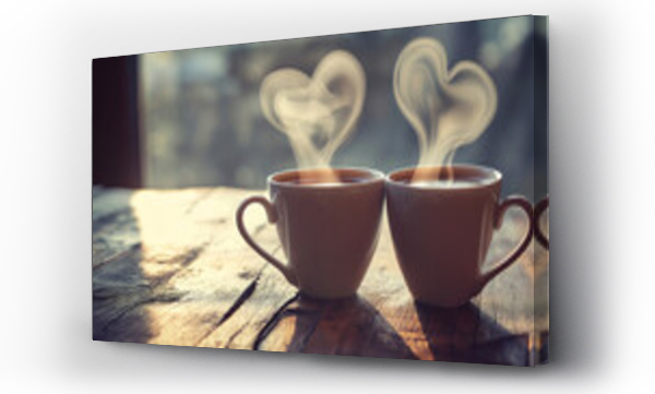 Wizualizacja Obrazu : #701032750 two coffee cups where the steam of the coffe forms the shape of a heart, wedding, valentines day, love, engagement, mothers day
