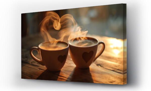 Wizualizacja Obrazu : #701032770 two coffee cups where the steam of the coffe forms the shape of a heart, wedding, valentines day, love, engagement, mothers day