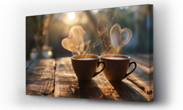 Wizualizacja Obrazu : #701033704 two coffee cups where the steam of the coffe forms the shape of a heart, wedding, valentines day, love, engagement, mothers day