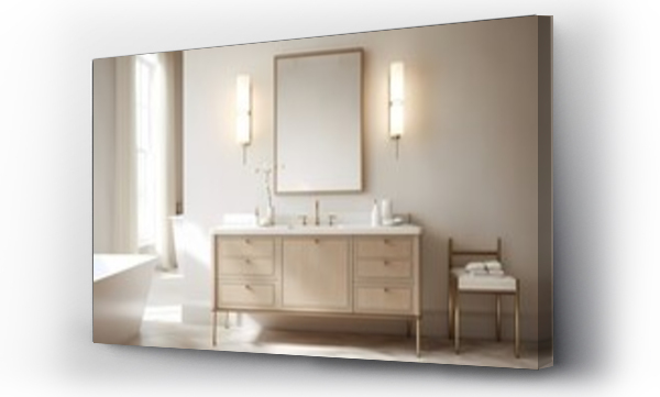 Wizualizacja Obrazu : #701111520 Timelessly chic modern classic minimalist bathroom with a vanity mirror, elegant sink, and neutral color scheme