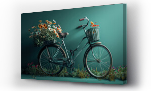 Wizualizacja Obrazu : #701126598 Bicycle With Beautiful Flower Basket on vintage background. World bicycle day