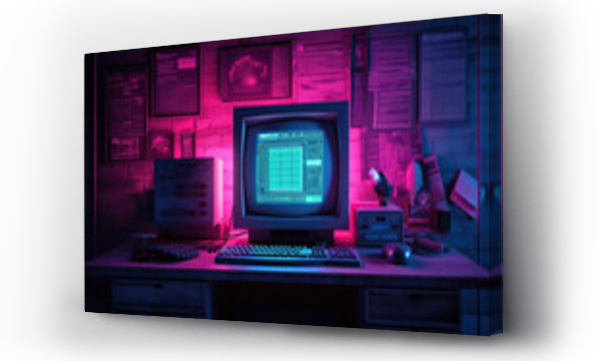 Wizualizacja Obrazu : #701514662 Retro computer monitor with neon lighting