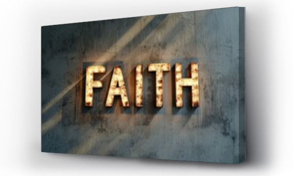 Wizualizacja Obrazu : #701721698 Bright lights illuminate the word faith on a solid concrete wall