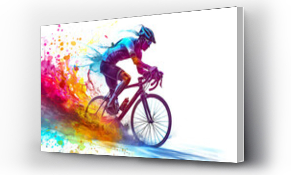 Wizualizacja Obrazu : #701769124 a man ride a bike colorful splash isolated on white background.