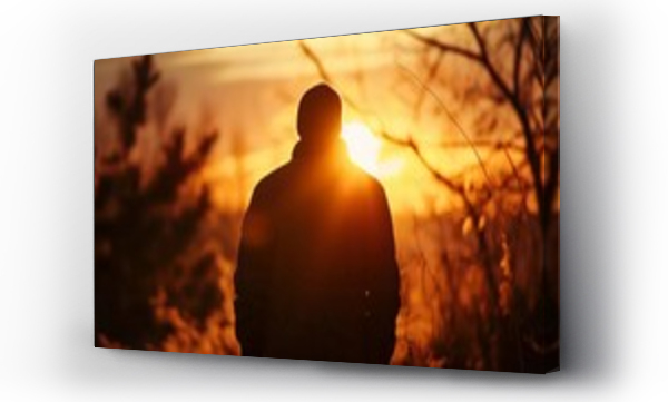 Wizualizacja Obrazu : #701854033 Silhouette of a praying man against the background of sunrise
