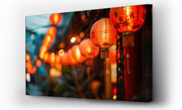 Wizualizacja Obrazu : #702340310 Happy chinese new year with traditional red lantern hanging for celebration, blurred street night background with copy space