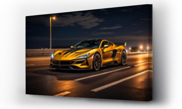 Wizualizacja Obrazu : #702407660 A gold luxury sports car on the highway