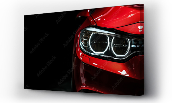 Wizualizacja Obrazu : #702864903 Closeup on headlight of a generic and unbranded red car on a black background