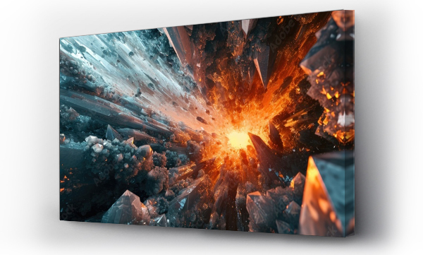 Wizualizacja Obrazu : #703093819 3D illustration of an exploding digital artwork with crystal debris.