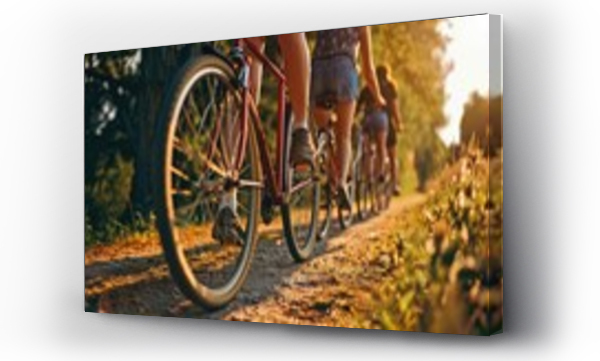 Wizualizacja Obrazu : #703193976 A group of people riding bikes down a dirt road. Suitable for outdoor adventure and recreational activities
