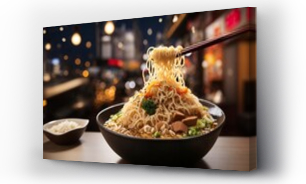 Wizualizacja Obrazu : #704301086 photo of a bowl of asian noodles against the background of an asian tradional market made by AI generative